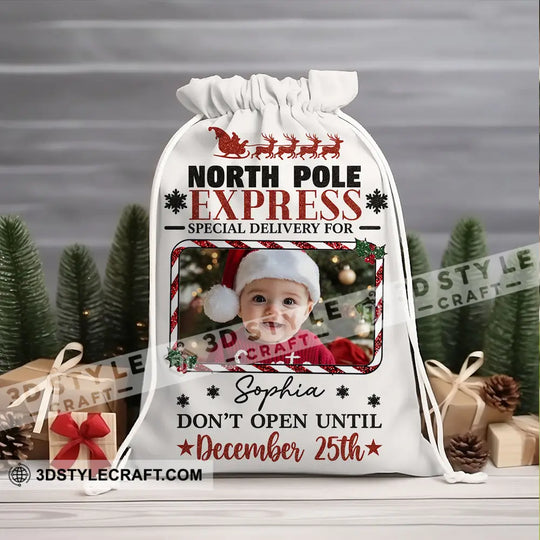 Christmas North Pole Express Face Photo, Personalized Christmas String Bag style option 4