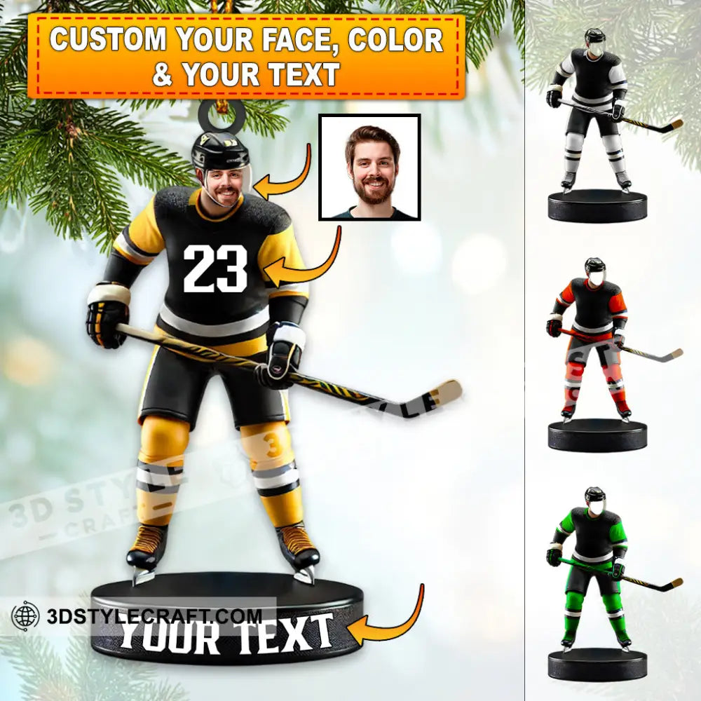 Custom Photo And Name Ice Hockey Ornament Christmas Gift Decoration
