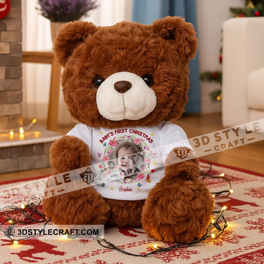 First Christmas Baby Personalized Teddy Bear Shirt Brown / 9’’ / No Graduate Teddy Bear Shirt