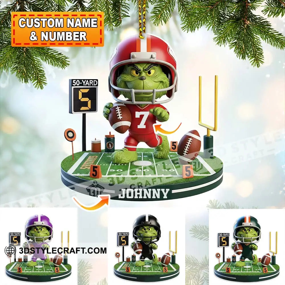Football Grinch Home Decor Christmas Ornament Personalized Ornament 3.54’’ / 1 Ornament Ornament