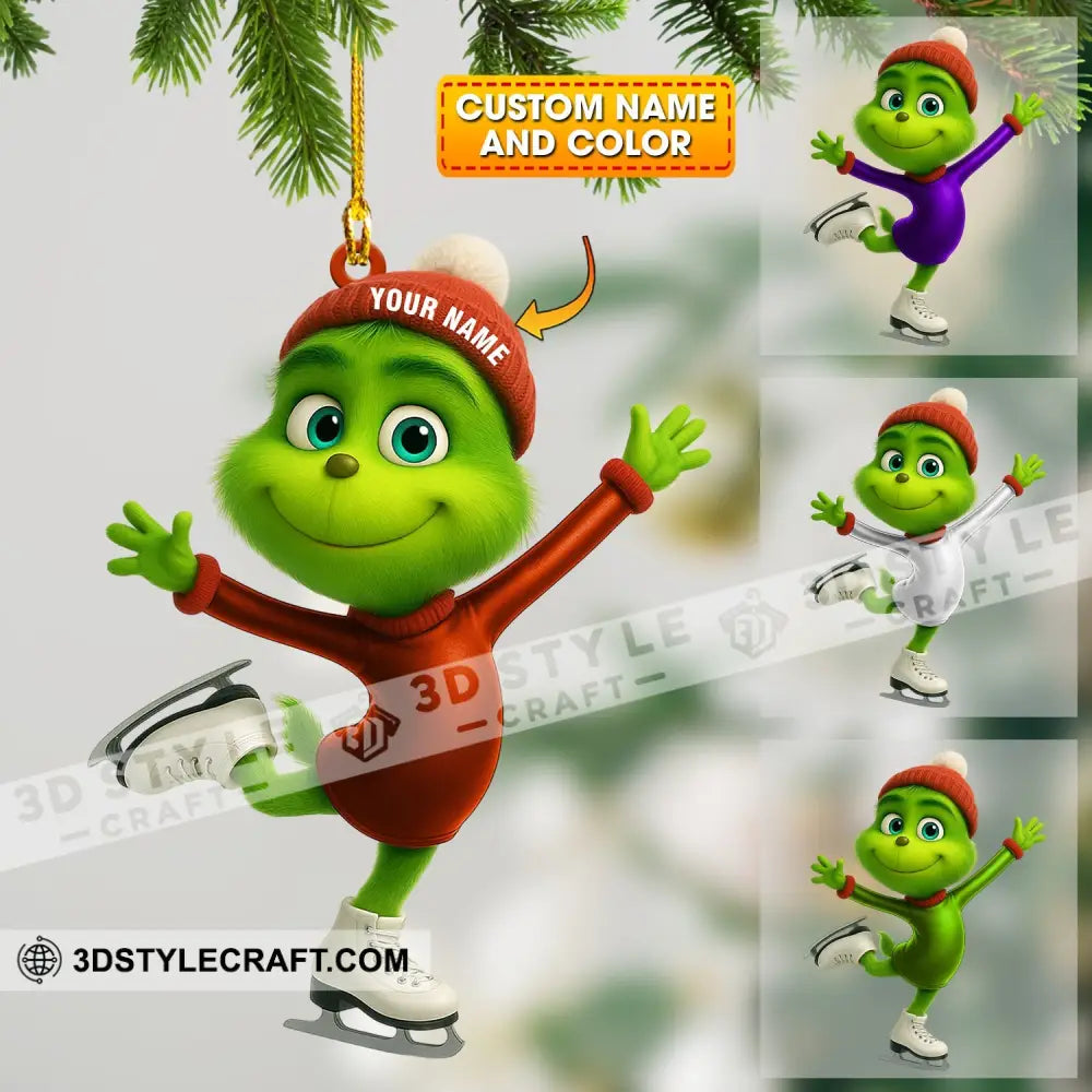 Ice Skating Grinch Home Decor Christmas Ornament Personalized Ornament 3.54’’ / 1 Ornament Ornament