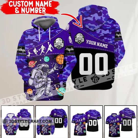 Man Shirt, Custom Name and Number Basketball Hoodie, Basketball Astronaut T-shirt, Gift for Basketball Player style option 1