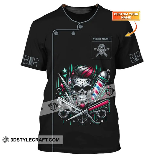 Man Shirt, Custom Name Barber Shirt, Hairstylist Apparel, Barber Skull, T-Shirt For Barber Shop style option 1