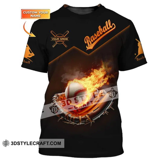 Man Shirt, Custom Name Baseball T-Shirt, Baseball Fire, Gift for Baseball Player style option 1