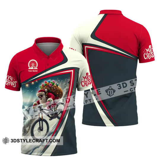 Man Shirt, Custom Name Santa Mountain Biker Shirt, Mountain Bike Lover Hoodie Shirt Polo Long Sleeve Shirt style option 4