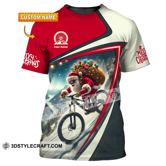 Man Shirt, Custom Name Santa Mountain Biker Shirt, Mountain Bike Lover Hoodie Shirt Polo Long Sleeve Shirt style option 1