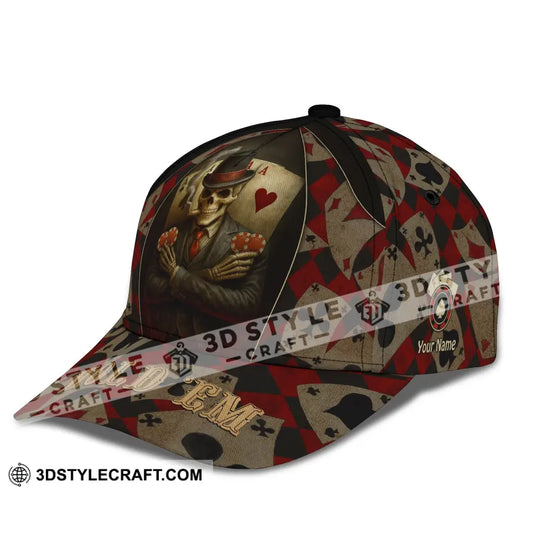 Personalized Cap, Customized Poker Lover Cap, Hold 'Em Skeleton Poker Cards Classic Cap style option 4