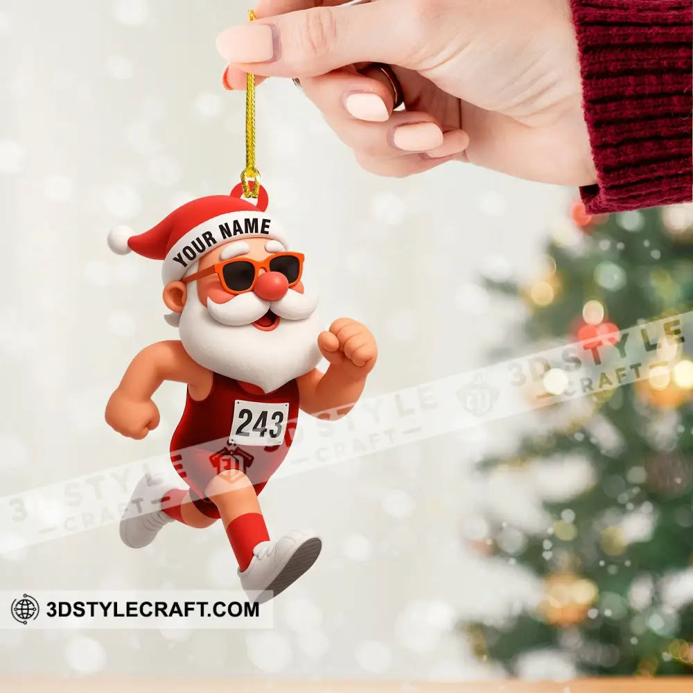 Running Santa Home Decor Christmas Ornament Personalized Ornament Ornament