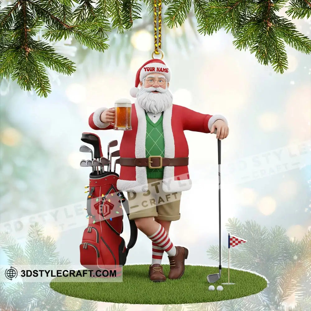 Santa Golf And Beer Home Decor Christmas Ornament Personalized Ornament Ornament