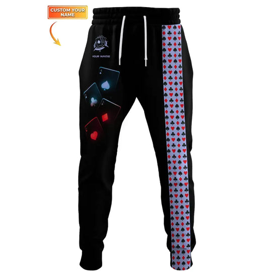 Unisex Clothing, Custom Name Poker Jogger Pants, Poker Pants, Casino Poker style option 1