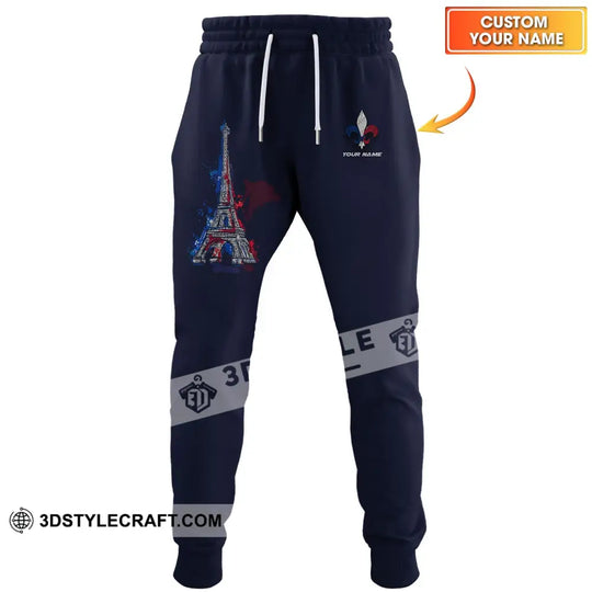 Unisex Pants - Custom Name Shirt - Eiffel Tower, France Color Jogger Pants style option 1