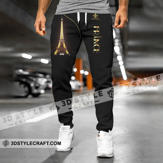 Unisex Pants - Custom Name Shirt - Light Eiffel Tower, France Jogger Pants style option 4
