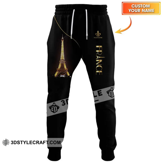 Unisex Pants - Custom Name Shirt - Light Eiffel Tower, France Jogger Pants style option 1