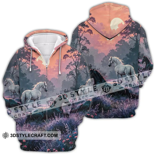 Unisex Shirt - Black And White Horses In Sunset, Horse Graphic, Animal Scenery Stylish Shirt style option 4