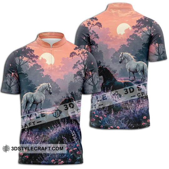 Unisex Shirt - Black And White Horses In Sunset, Horse Graphic, Animal Scenery Stylish Shirt style option 2