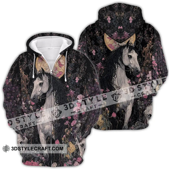 Unisex Shirt - Black Horse And Flowers, Horse Graphic, Animal Scenery Stylish Shirt style option 4