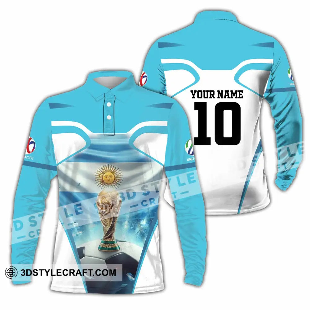 Unisex Shirt - Custom Argentina World Cup 2026 3D Shirt Long Sleeve Polo / S T-shirt