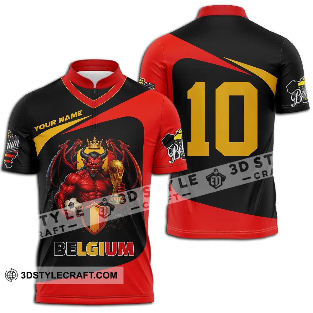 Unisex Shirt - Custom Belgium 3D Shirt Zipper Polo Shirt / S T-shirt
