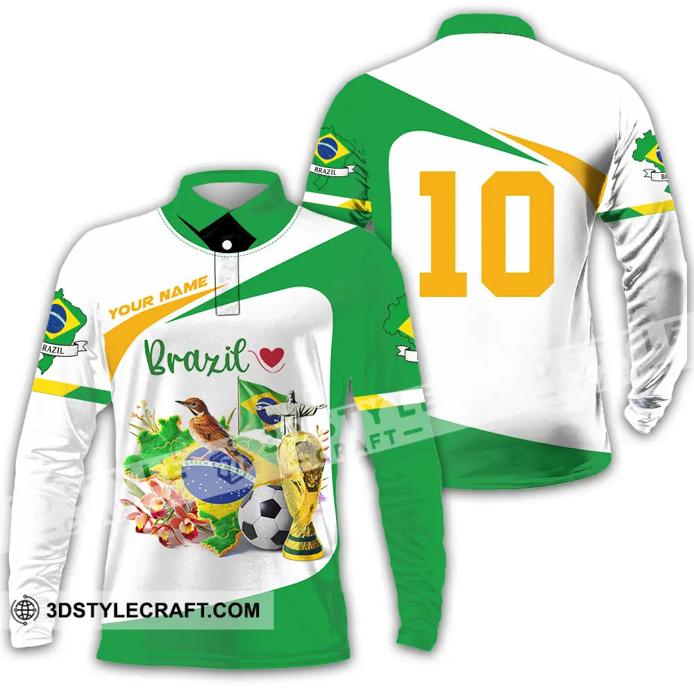 Unisex Shirt - Custom Brazil 3D Shirt Long Sleeve Polo / S T-shirt