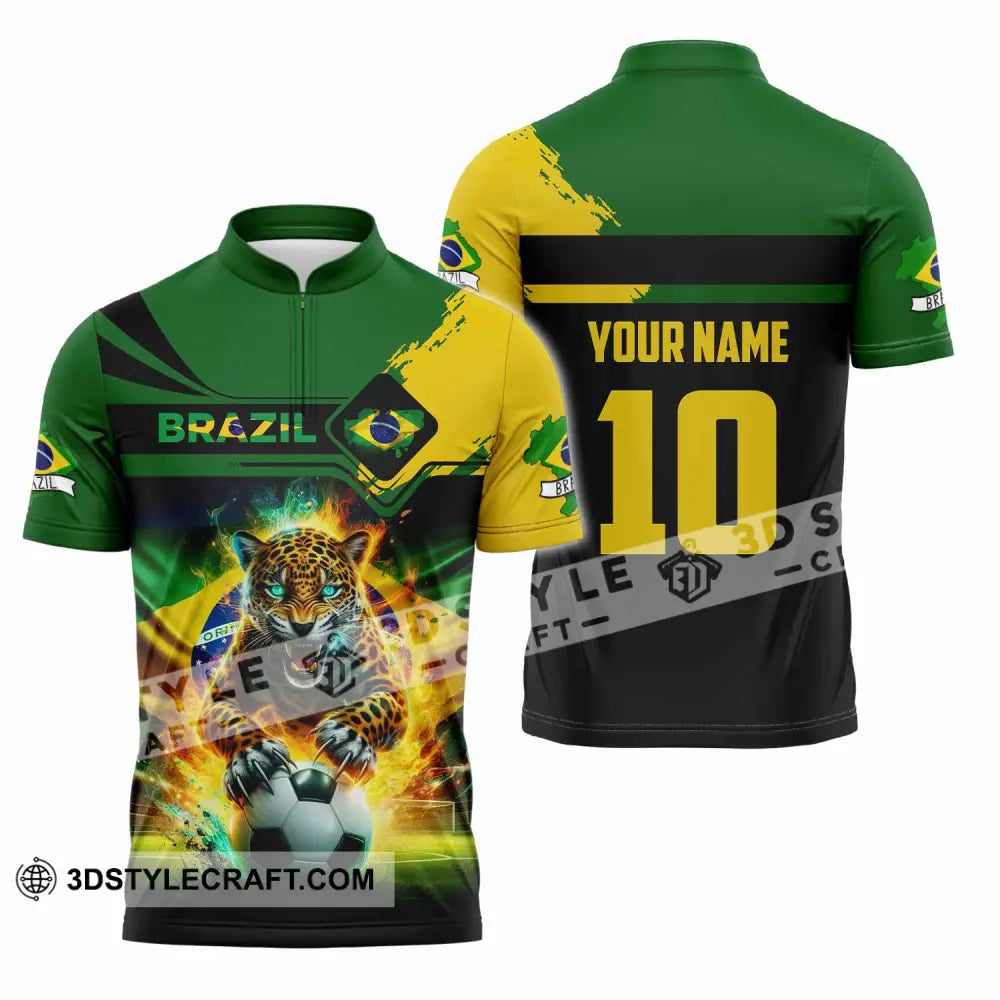 Unisex Shirt - Custom Brazil 3D Shirt Zipper Polo Shirt / S T-shirt