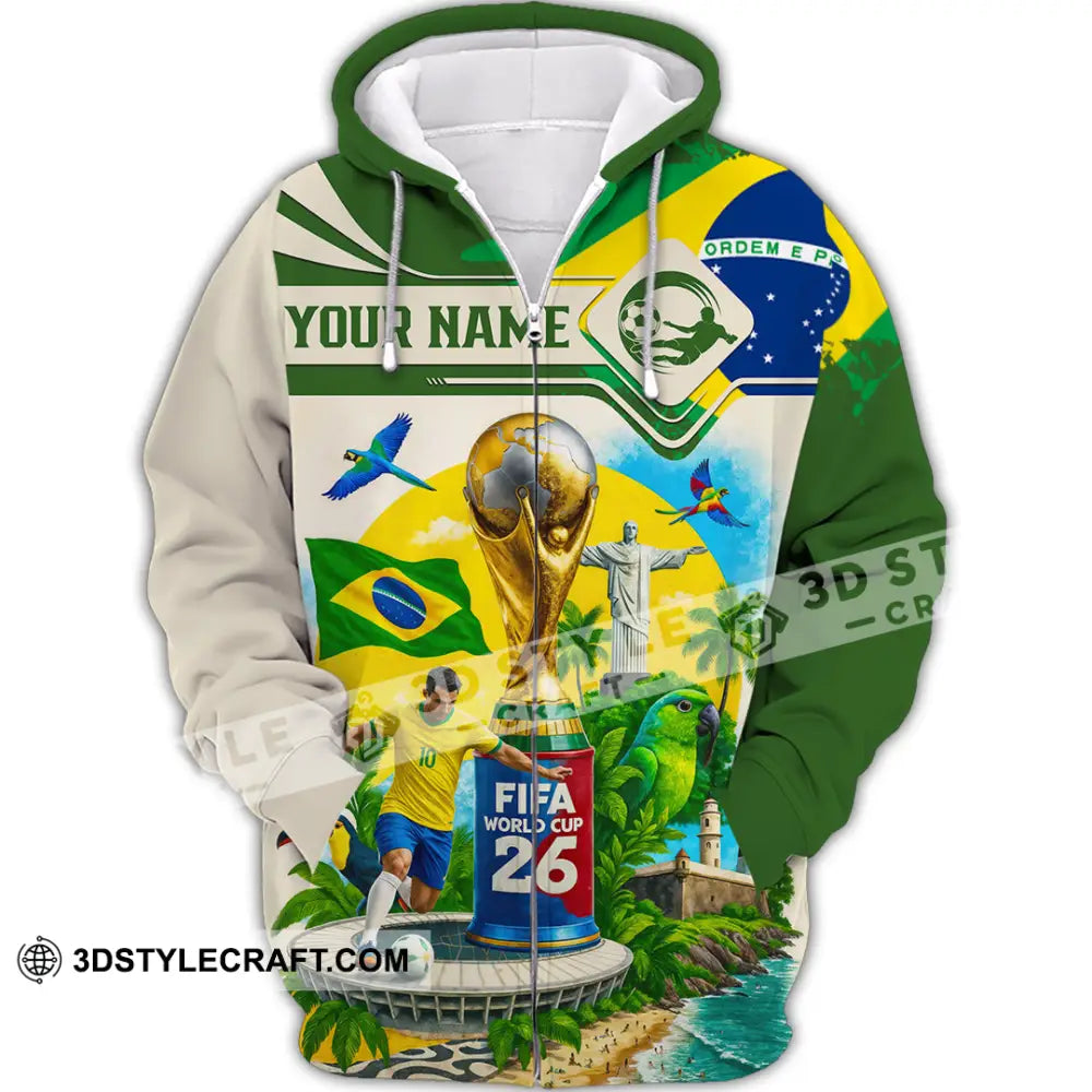 Unisex Shirt - Custom Brazil Fifa World Cup 2026 3D Shirt Zipper Hoodie / S T-shirt