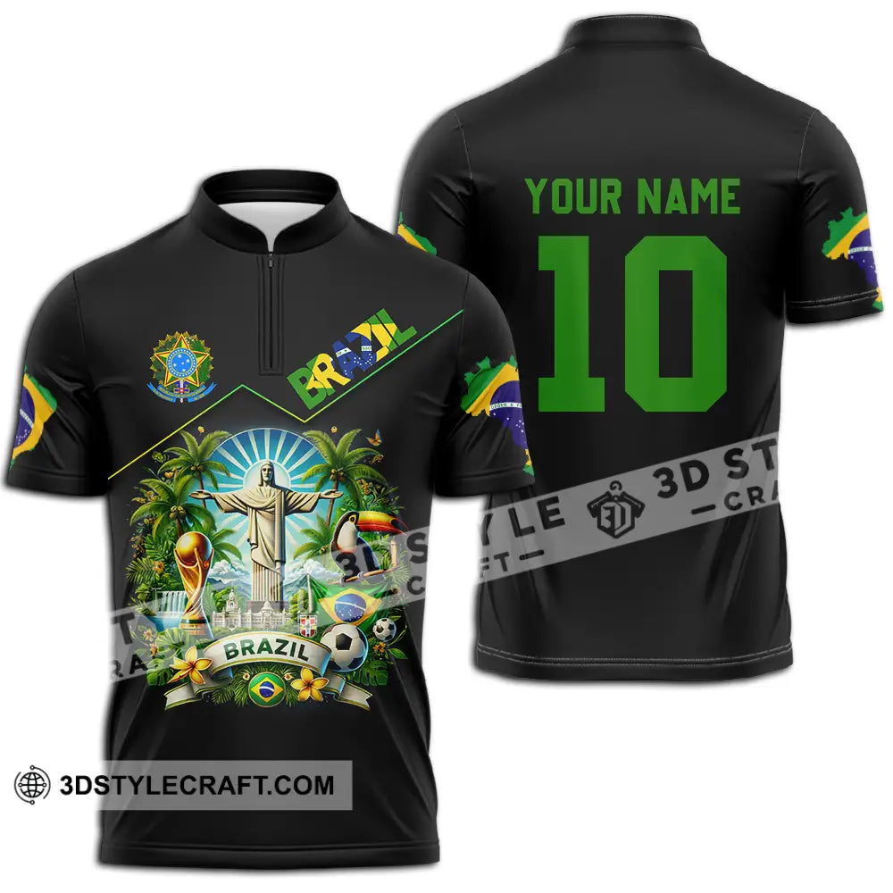 Unisex Shirt - Custom Brazil World Cup 2026 3D Shirt Zipper Polo Shirt / S T-shirt