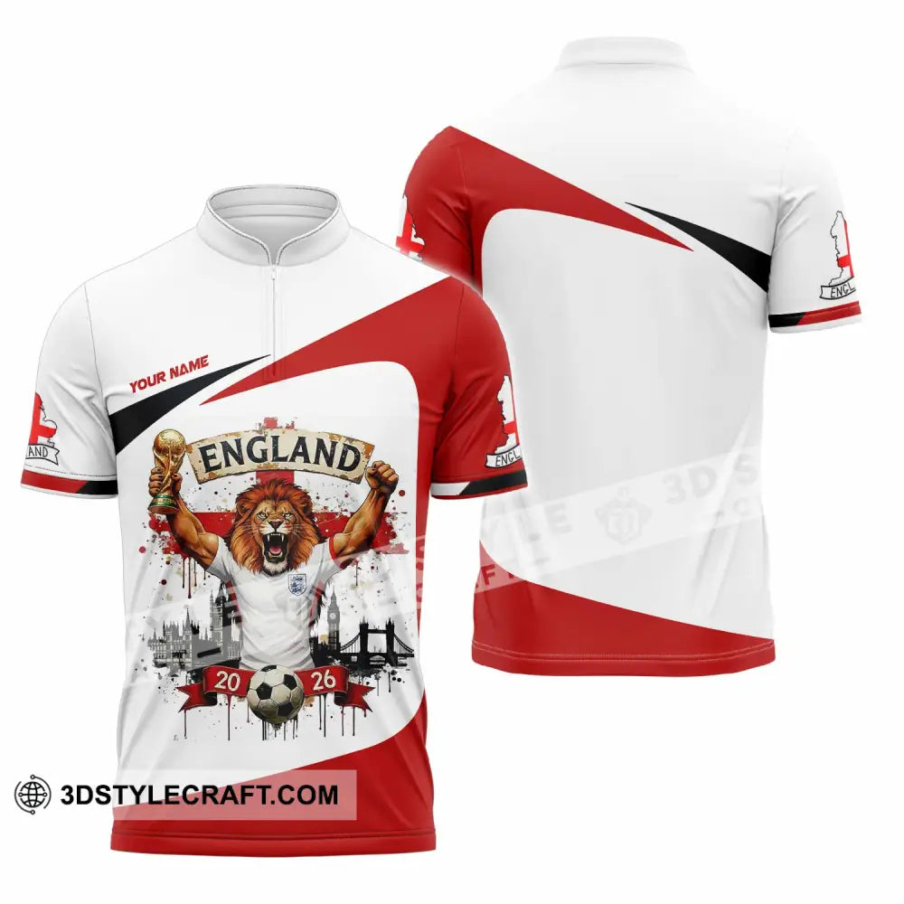 Unisex Shirt - Custom England World Cup 2026 3D Shirt Zipper Polo Shirt / S T-shirt