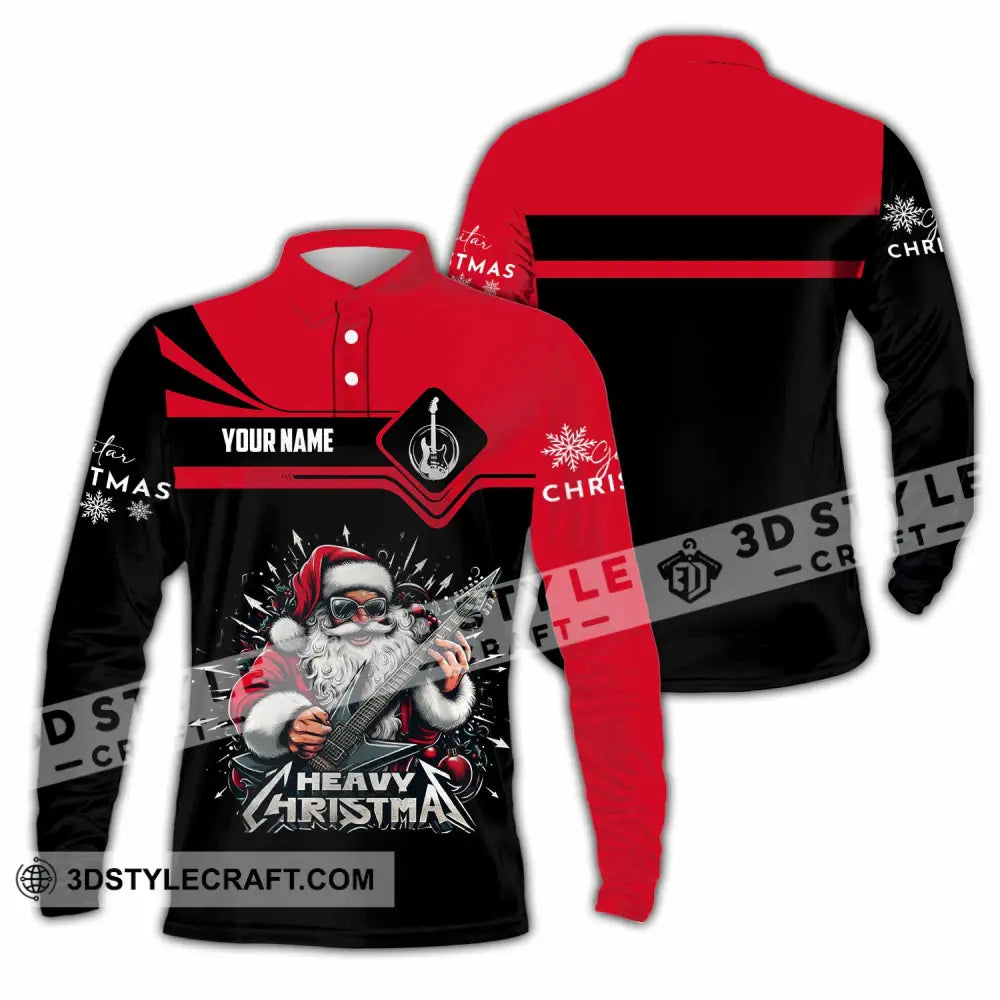 Unisex Shirt - Custom Guitarist Santa Shirt Long Sleeve Polo / S T-shirt