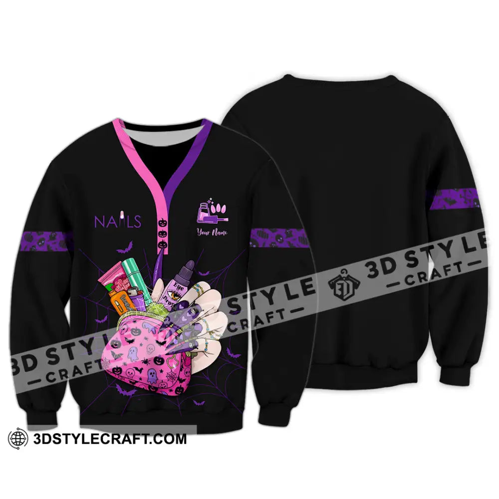 Unisex Shirt Custom Halloween Nails Artist Shirt Long Sleeve / S T shirt