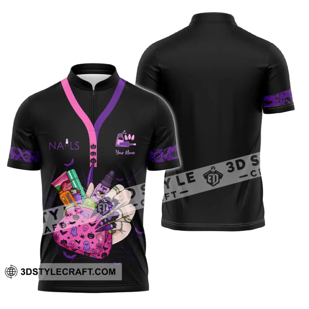 Unisex Shirt Custom Halloween Nails Artist Shirt Zipper Polo Shirt / S T shirt