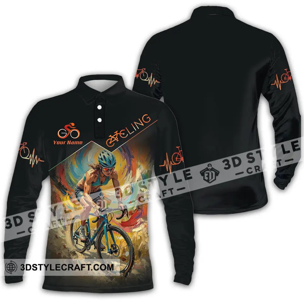 Unisex Shirt - Custom Heartbeat Cycling Lover Shirt Long Sleeve Polo / S T-shirt
