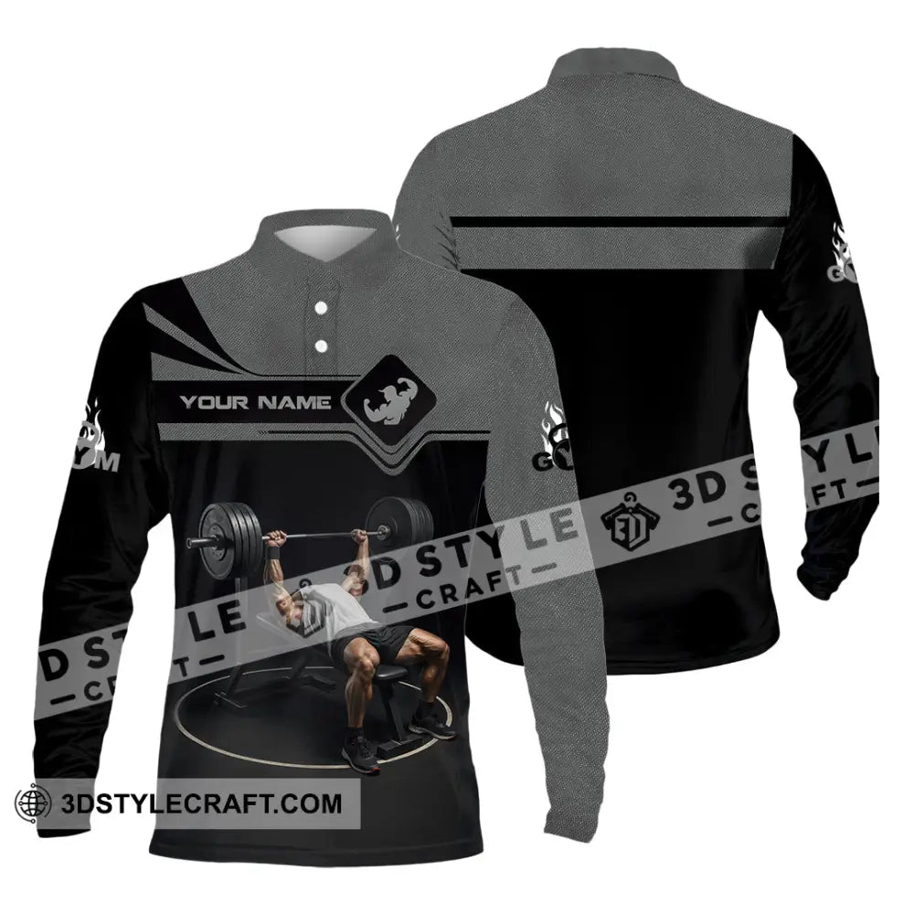 Unisex Shirt - Custom Muscular Man Weightlifting Sports Shirt Long Sleeve Polo / S T-shirt