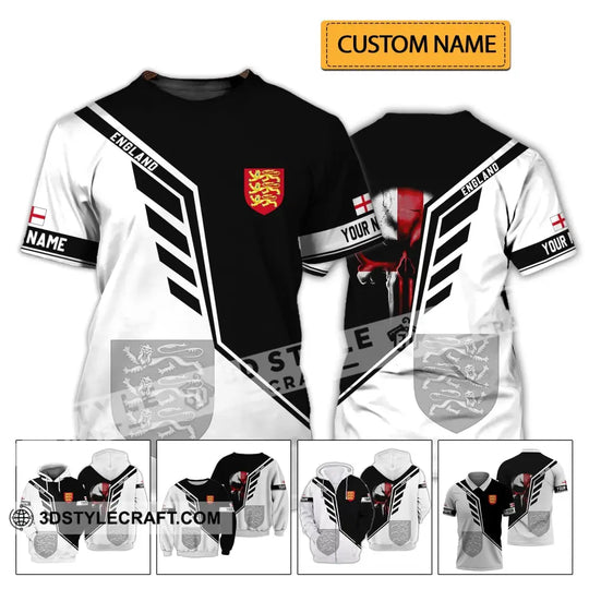 Unisex Shirt - Custom Name 3D Shirt - England Lover Black And White Design style option 2