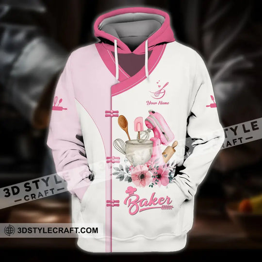 Unisex Shirt - Custom Name 3D Shirt For Baker, Making Cake, Light Pink Flowers style option 3