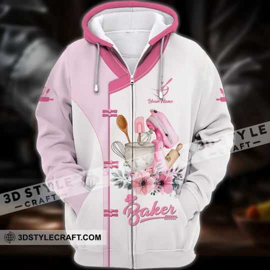 Unisex Shirt - Custom Name 3D Shirt For Baker, Making Cake, Light Pink Flowers style option 4
