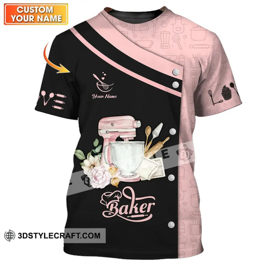 Unisex Shirt - Custom Name 3D Shirt For Baker, Making Cake, Pink And Back style option 1