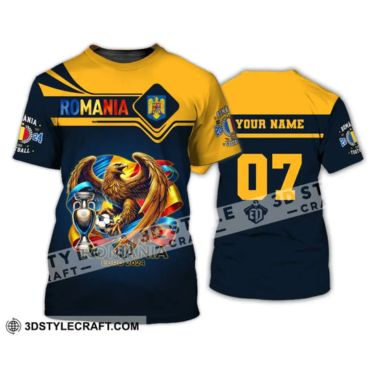 Unisex Shirt, Custom Name and Number Football T-Shirt, Euro 2024 Shirt, Romania Football Polo Long Sleeve Shirt style option 3