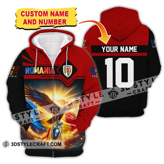 Unisex Shirt, Custom Name and Number Romania Football Polo Shirt, Euro 2024 Romania Football Hoodie Long Sleeve Shirt style option 3