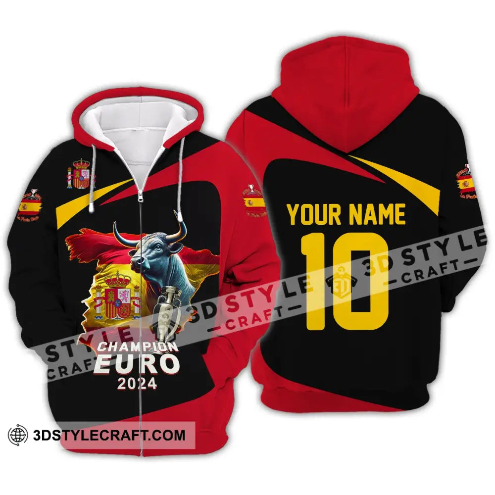 Unisex Shirt Custom Name And Number Spain Football Polo Euro 2024 Hoodie Long Sleeve Zipper / S