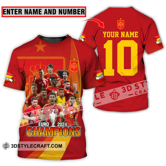 Unisex Shirt - Custom Name And Number Sport Shirt, Euro 2024 Champion Spain style option 1