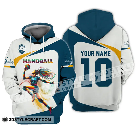 Unisex Shirt - Custom Name And Number Sport Shirt, Handball White Blue Classic style option 3