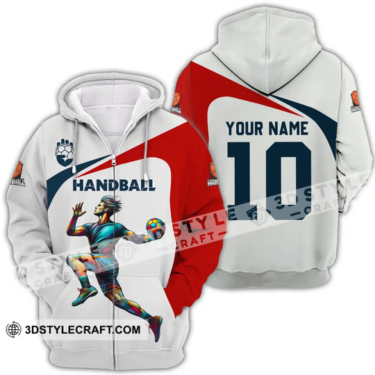 Unisex Shirt - Custom Name And Number Sport Shirt, Handball White Red Classic style option 4
