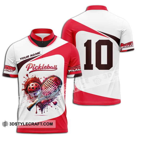 Unisex Shirt - Custom Name And Number Sport Shirt, Pickleball Red And White style option 2