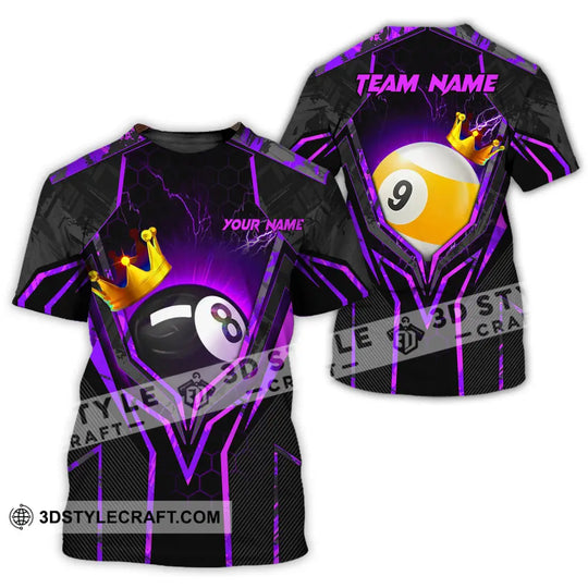 Unisex Shirt - Custom Name And Team Name Billiard Shirt Purple Line And Crown style option 2