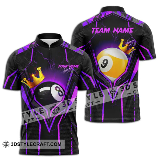 Unisex Shirt - Custom Name And Team Name Billiard Shirt Purple Line And Crown style option 3