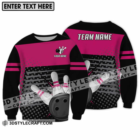 Unisex Shirt - Custom Name And Team Name Shirt, Black Pink Shirt With Bowling Pins style option 4