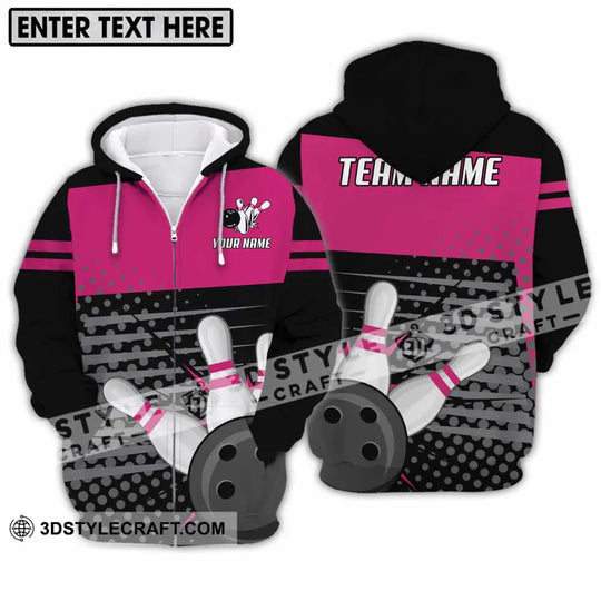 Unisex Shirt - Custom Name And Team Name Shirt, Black Pink Shirt With Bowling Pins style option 2