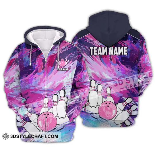 Unisex Shirt - Custom Name And Team Name Shirt, Bowling Colorful Line Shirt style option 2