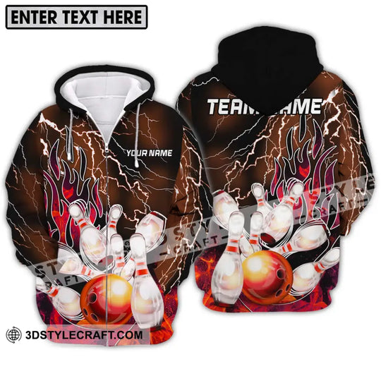Unisex Shirt - Custom Name And Team Name Shirt, Bowling Fire Ball And Pins Shirt style option 2