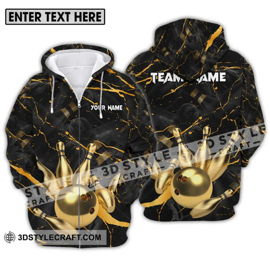 Unisex Shirt - Custom Name And Team Name Bowling Shirt, Golden Pins And Ball style option 2